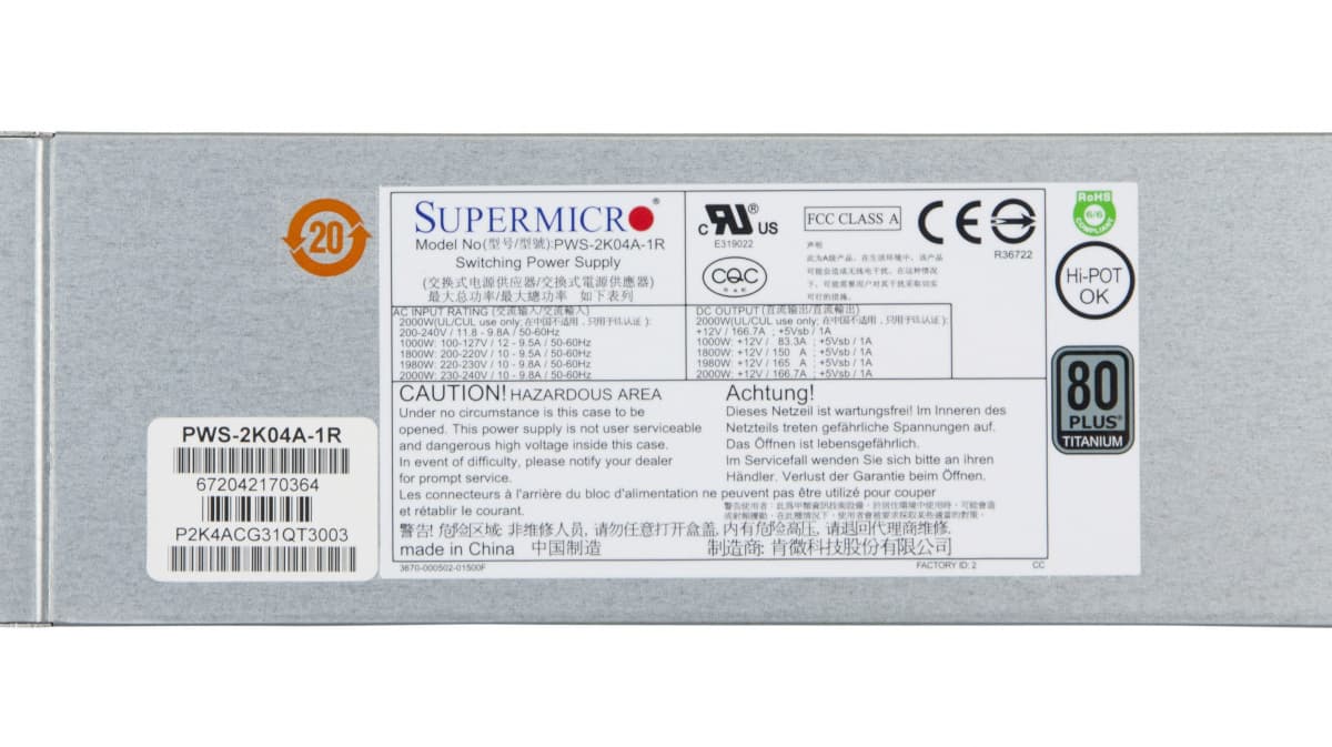 Блок Питания SuperMicro PWS-2K04A-1R 2000W