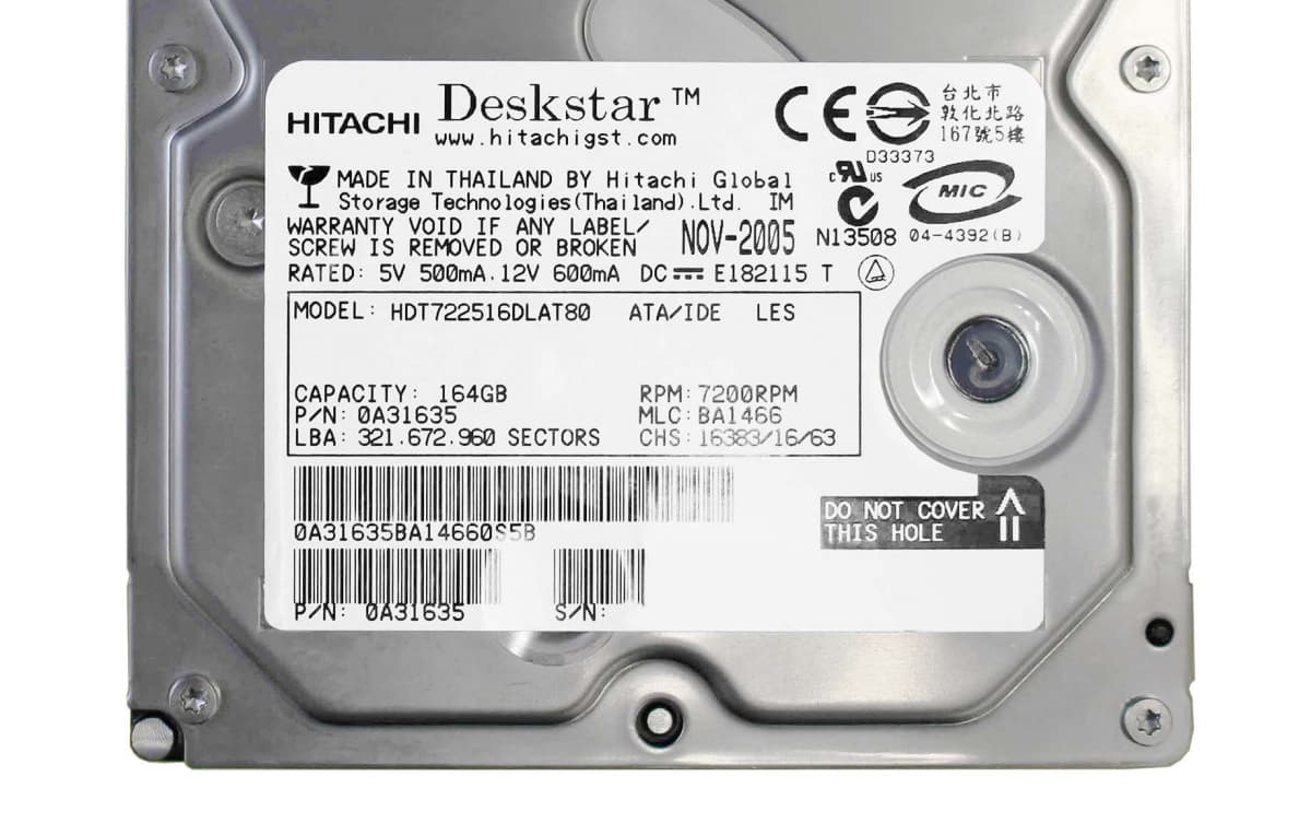 Жесткий диск Hitachi HDT722516DLAT80 164Gb 7200 IDE 3.5" HDD