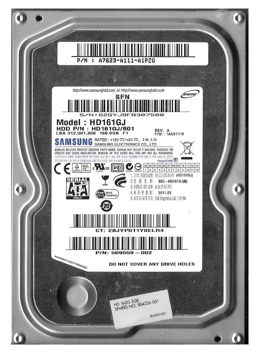 Жесткий диск HP 160Gb 7200 SATAII 3.5" HDD 509559-002 