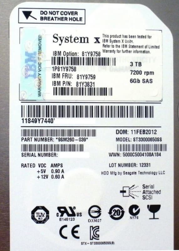 Жесткий диск IBM 81Y3831 3Tb  SAS 3,5" HDD