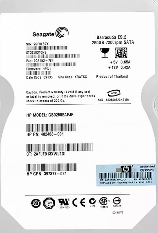 Жесткий диск HP 397377-012 250Gb  SATAII 3,5" HDD