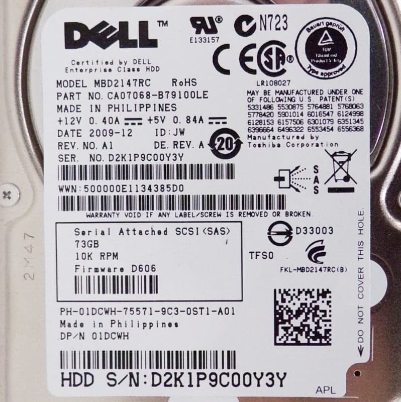 Жесткий диск Dell 01DCWH 73Gb SAS 2,5" HDD