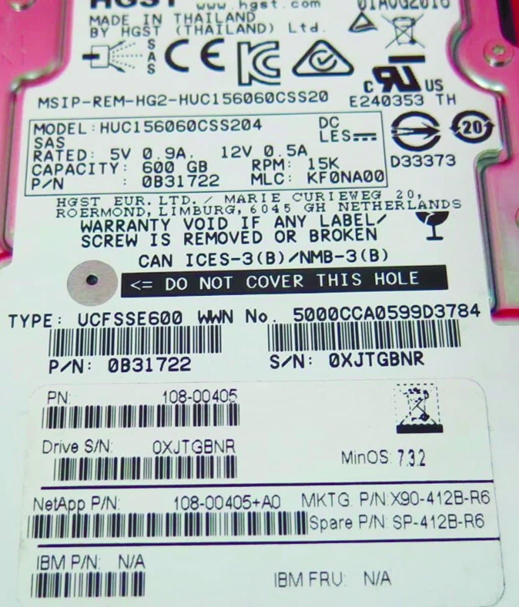 Жесткий диск NetApp 600Gb 15000 SAS 2.5" HDD 0B31722