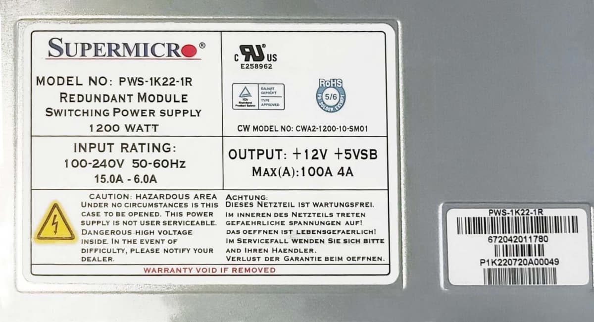 Резервный Блок Питания SuperMicro 672042011780 1200W