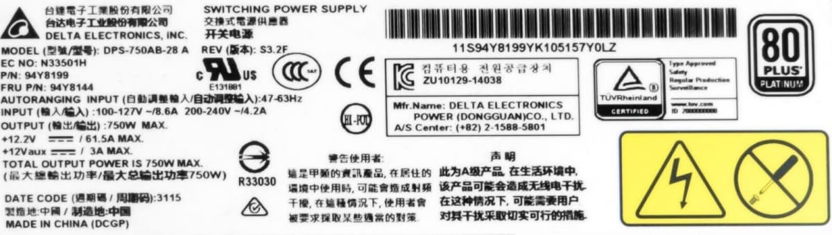 Резервный Блок Питания Lenovo 00YL555 750W