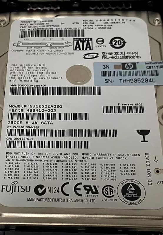 Жесткий диск HP GJ0250EAGSQ 250Gb  SATAII 2,5" HDD