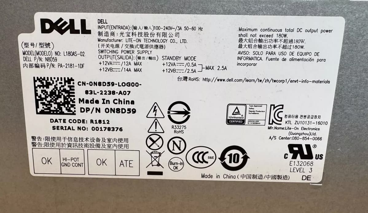 Блок Питания Dell N8D59 180W