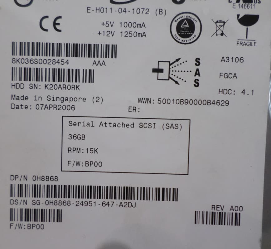 Жесткий диск Dell 0H8868 36Gb SAS 3,5" HDD