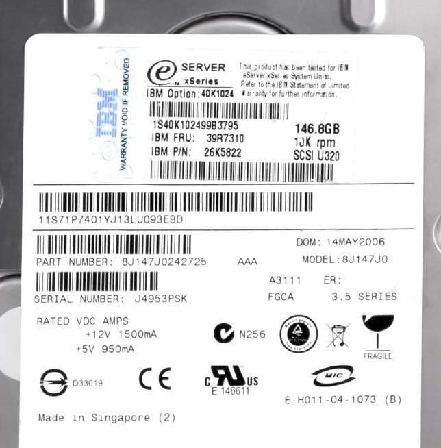 Жесткий диск IBM 8J147J0 146,8Gb  U320SCSI 3.5" HDD