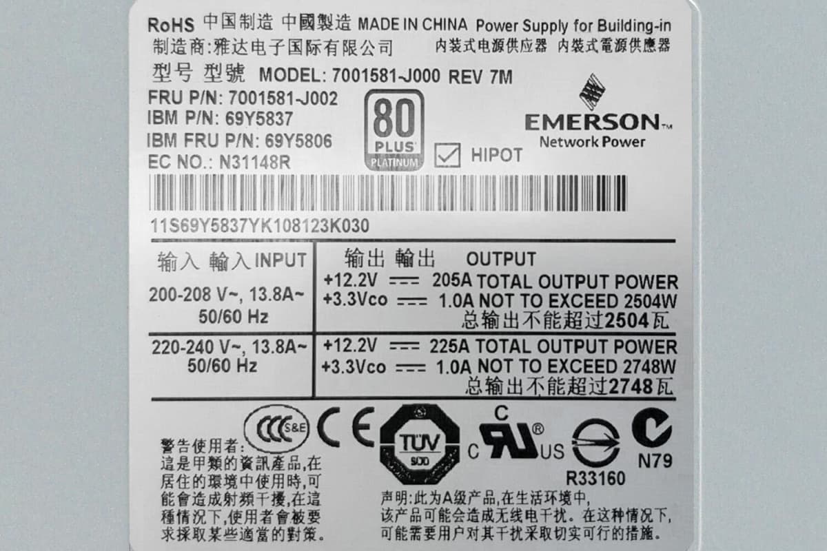 Резервный Блок Питания IBM 69Y5806 2500W