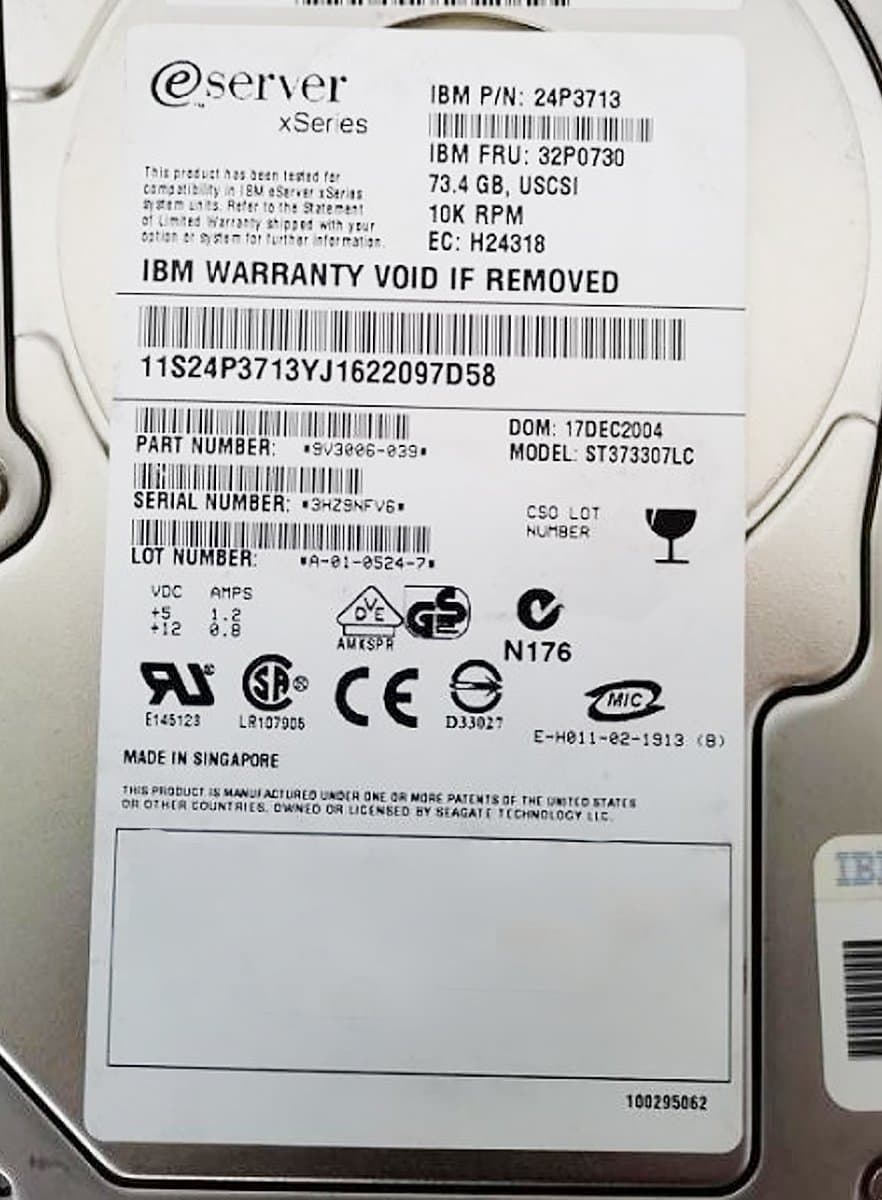 Жесткий диск  IBM 73,4Gb 10000 U320SCSI 3.5" HDD 9V3006-039