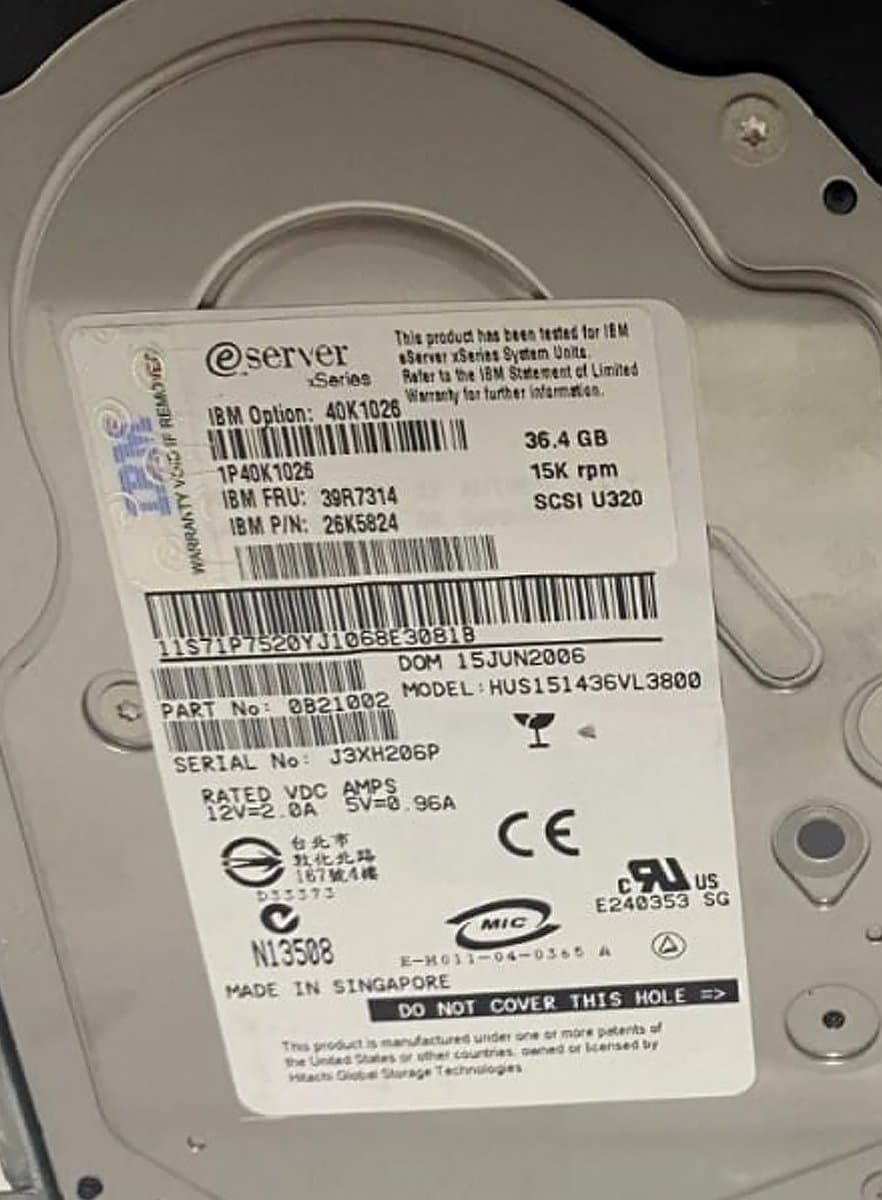 Жесткий диск  IBM 36.4Gb 15000 U320SCSI 3.5" HDD 0B21002