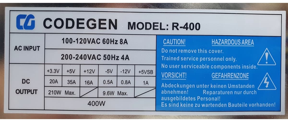 Блок Питания Codegen R-400 400W