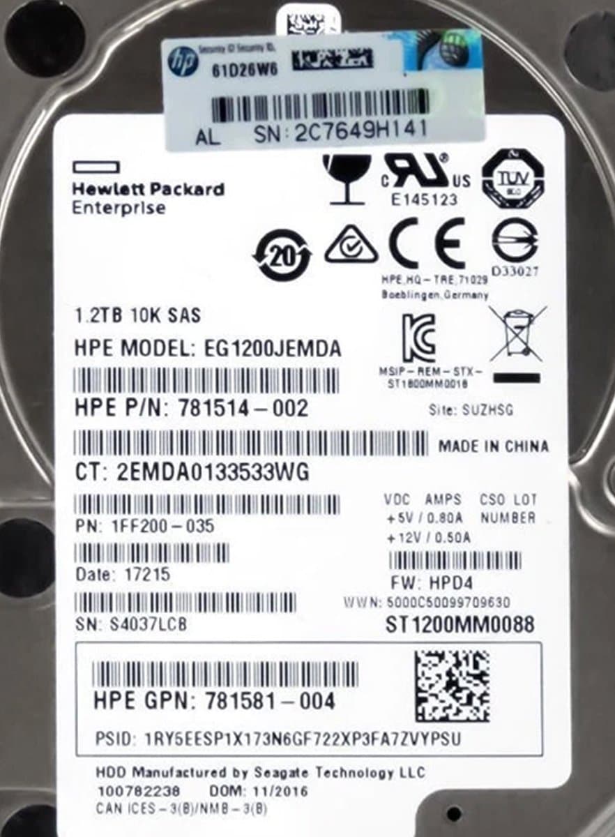 Жесткий диск HP 1,2Tb 10000 SAS 2.5" HDD 1FF200-035