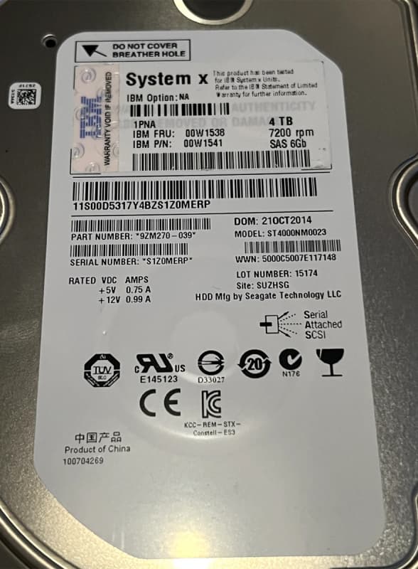 Жесткий диск IBM 00W1541 4Tb SAS 3,5" HDD