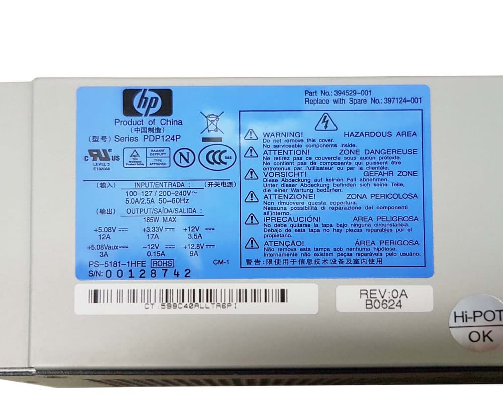 Блок питания HP 394529-001 185W