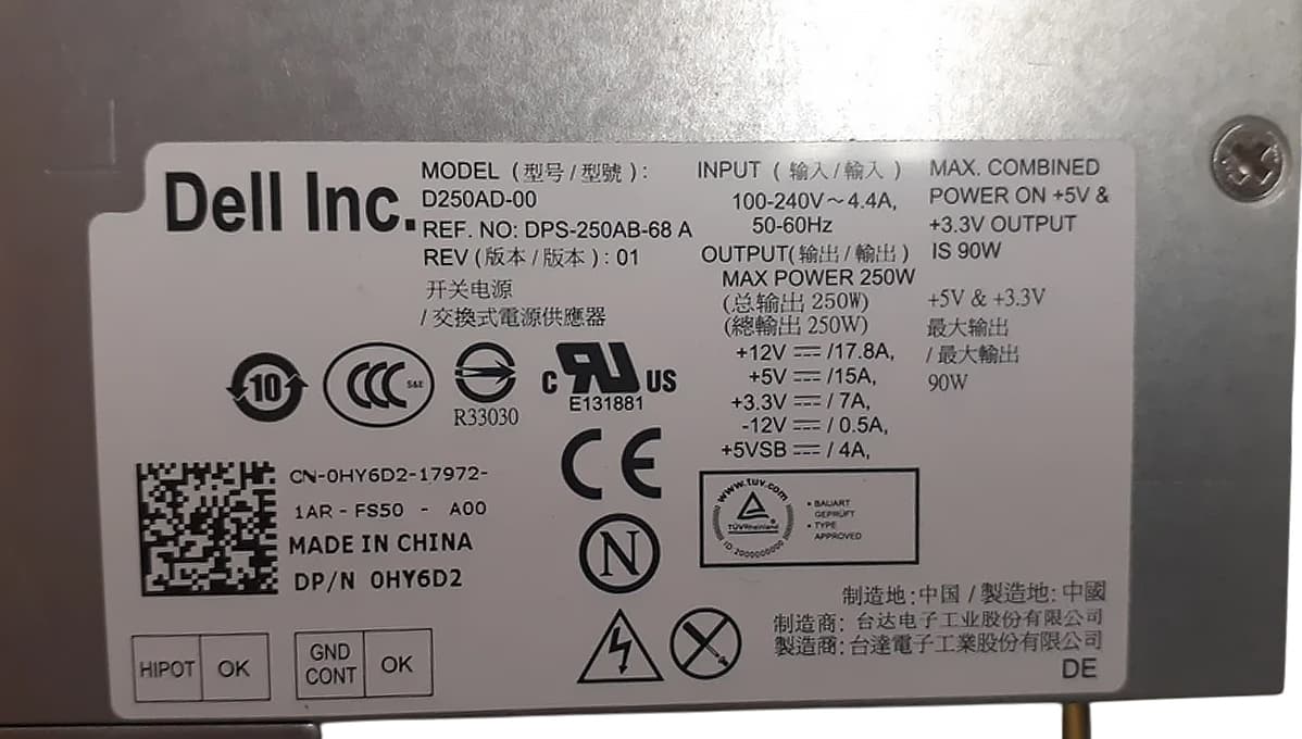 Блок Питания Dell 0HY6D2 250W