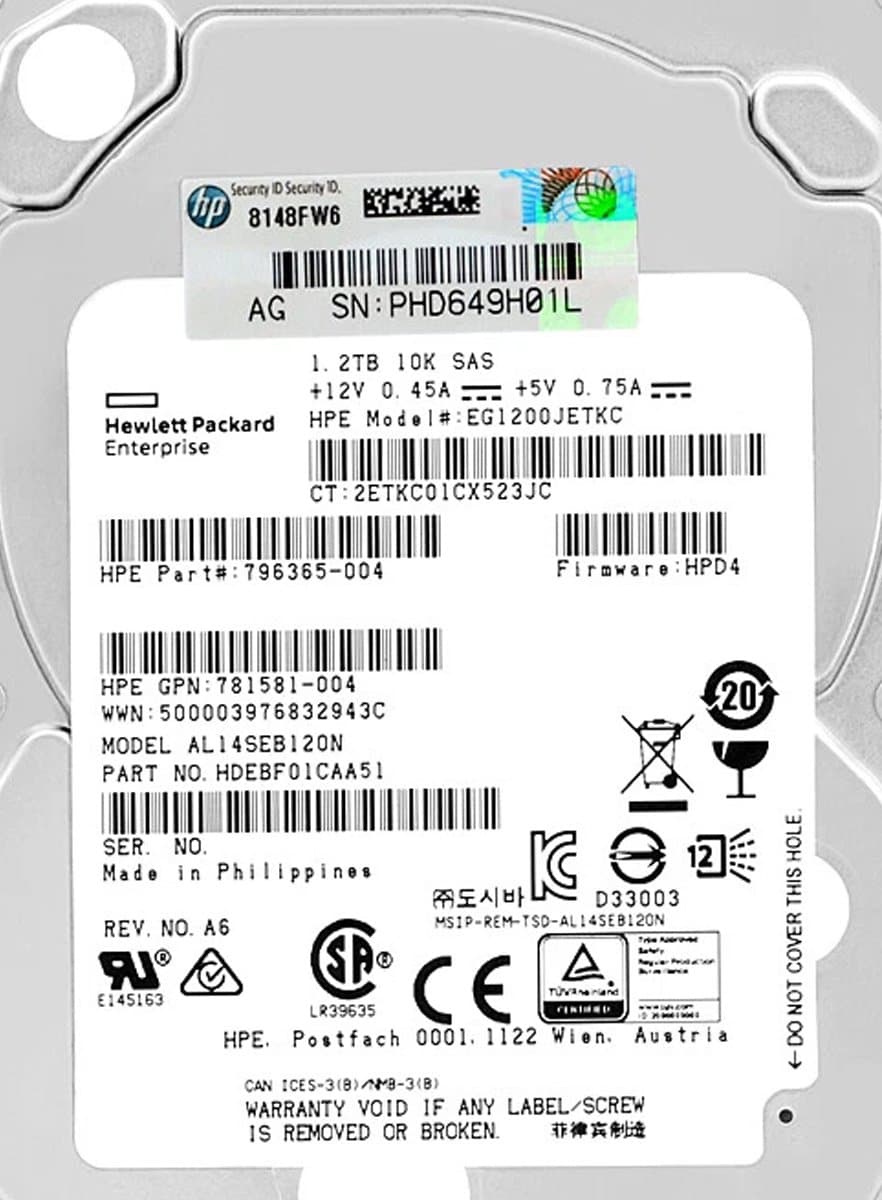 Жесткий диск HP 1,2Tb 10000 SAS 2.5" HDD HDEBF01CAA51