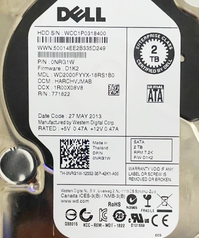 Жесткий диск Dell WD2000FYYX-18RS1B0 2TB SATAIII 3,5" HDD