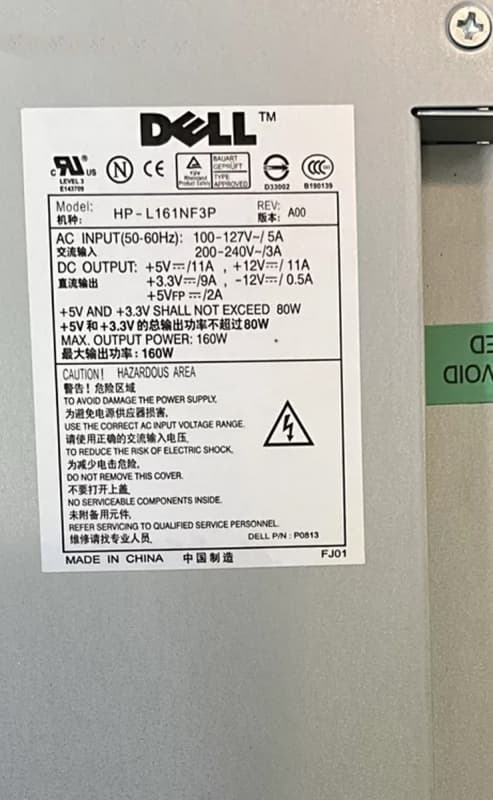 Блок питания Dell 0P0813 160W