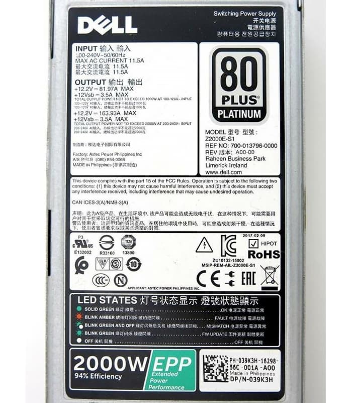 Блок Питания Dell 39K3H 2000W
