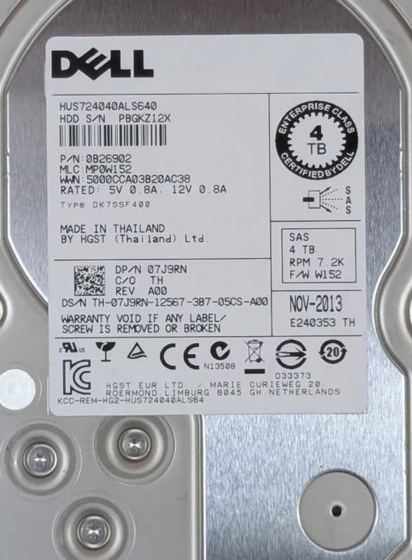 Жесткий диск DELL 07J9RN 4TB SAS 3,5" HDD