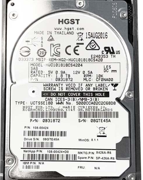 Жесткий диск Network Appliance X426A-R6 1.8Tb 10000 SAS 2,5" HDD