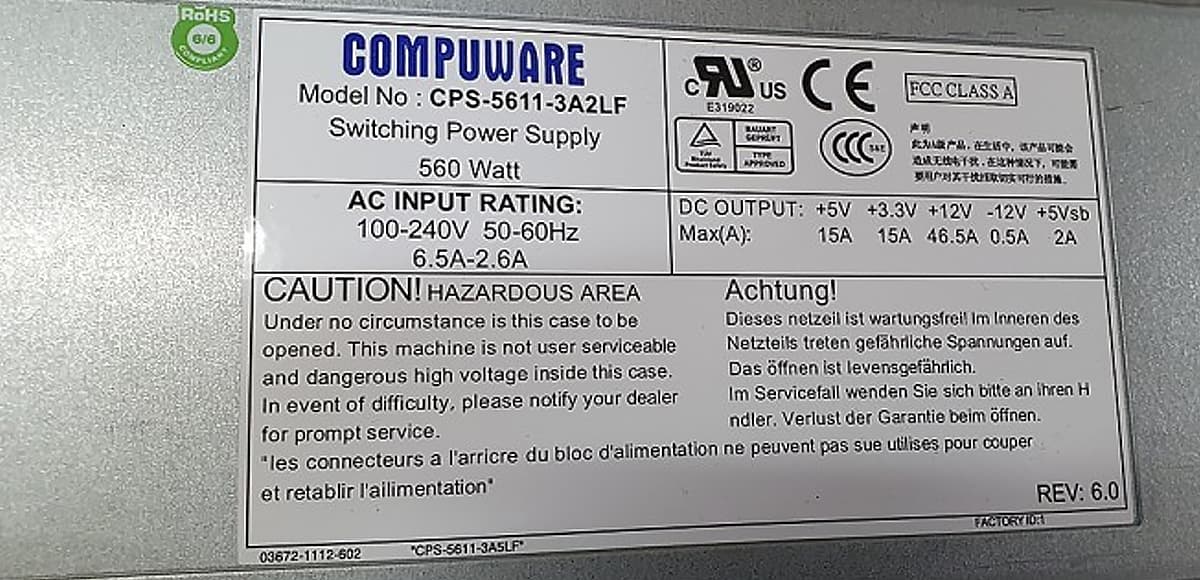 Блок Питания SuperMicro CPS-5611-3A2LF 560W