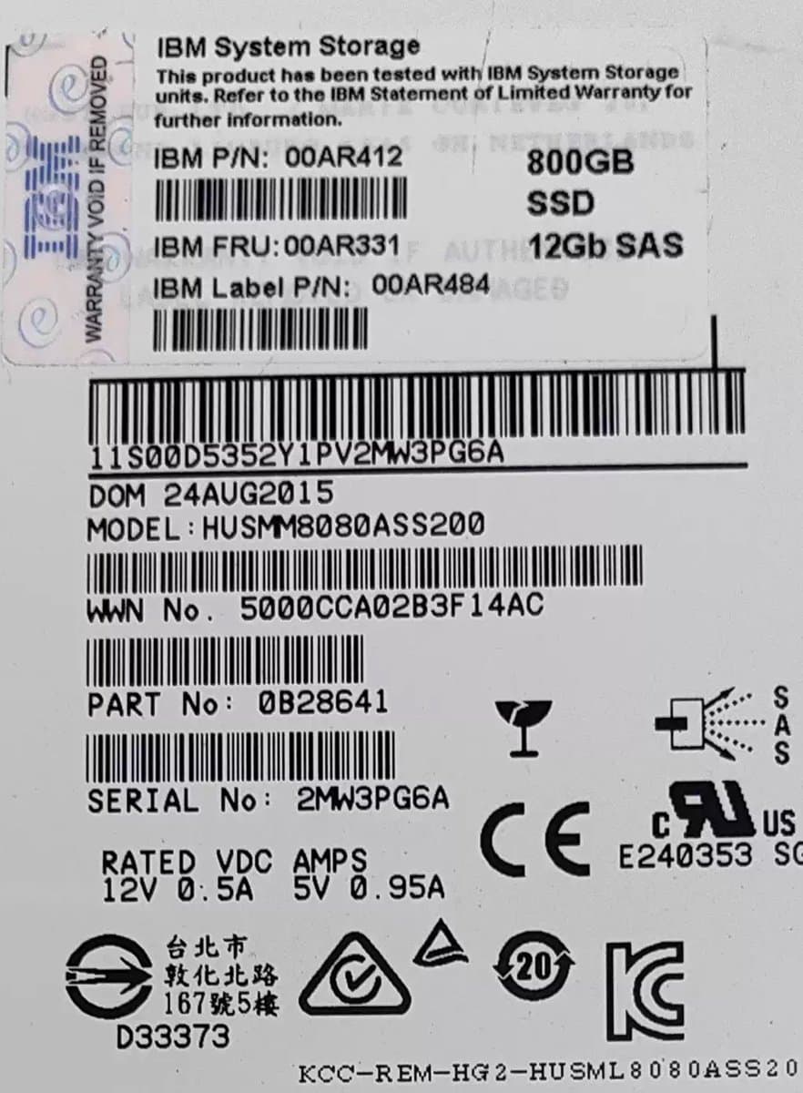 Жесткий диск IBM 800Gb  SAS 2.5" SSD 00AR331