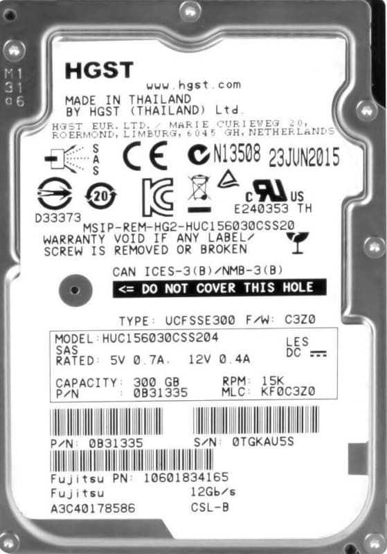 Жесткий диск Fujitsu 0B31335 300GB 15000 SAS HDD 2,5"