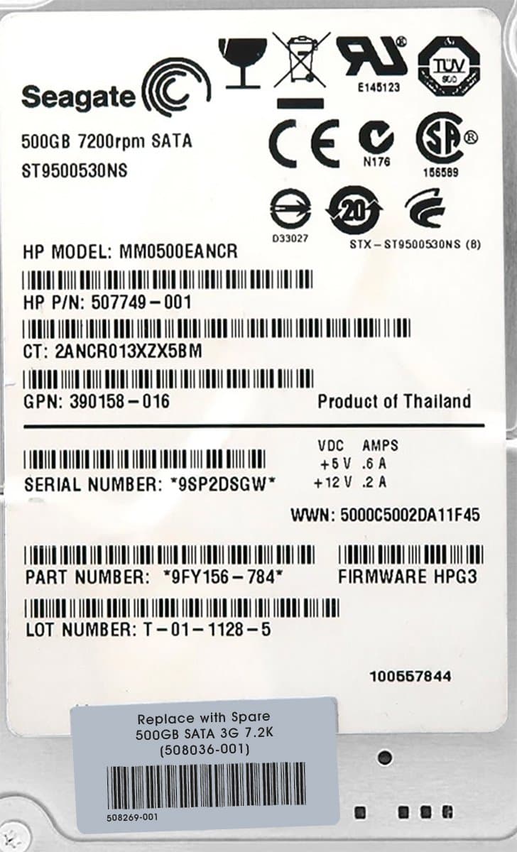 Жесткий диск HP 500Gb 7200 SATAII 2.5" HDD 508269-001