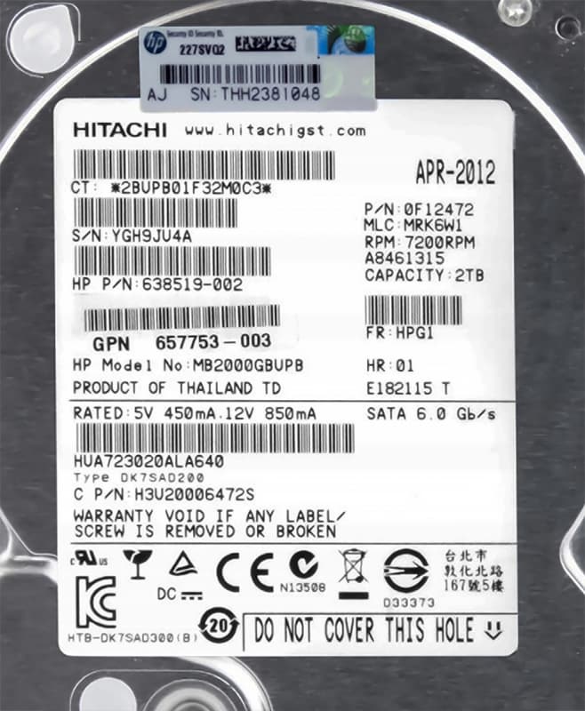 Жесткий диск HP 0F12472 2Tb SATAIII 3,5" HDD