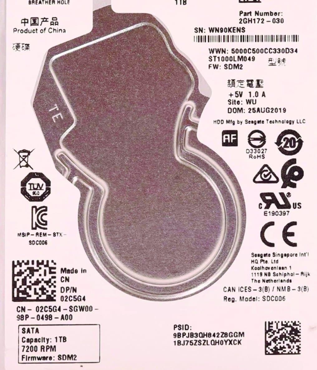 Жесткий диск Dell 1Tb 7200 SATAIII 2.5" HDD 02C5G4