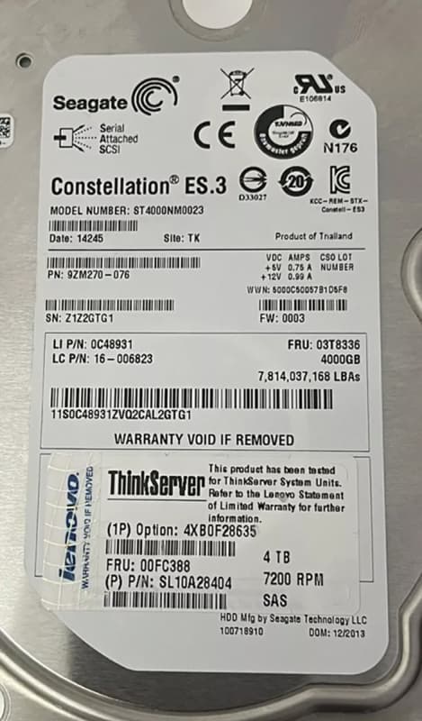 Жесткий диск Lenovo 03T8336 4Tb 7200 SAS 3,5" HDD