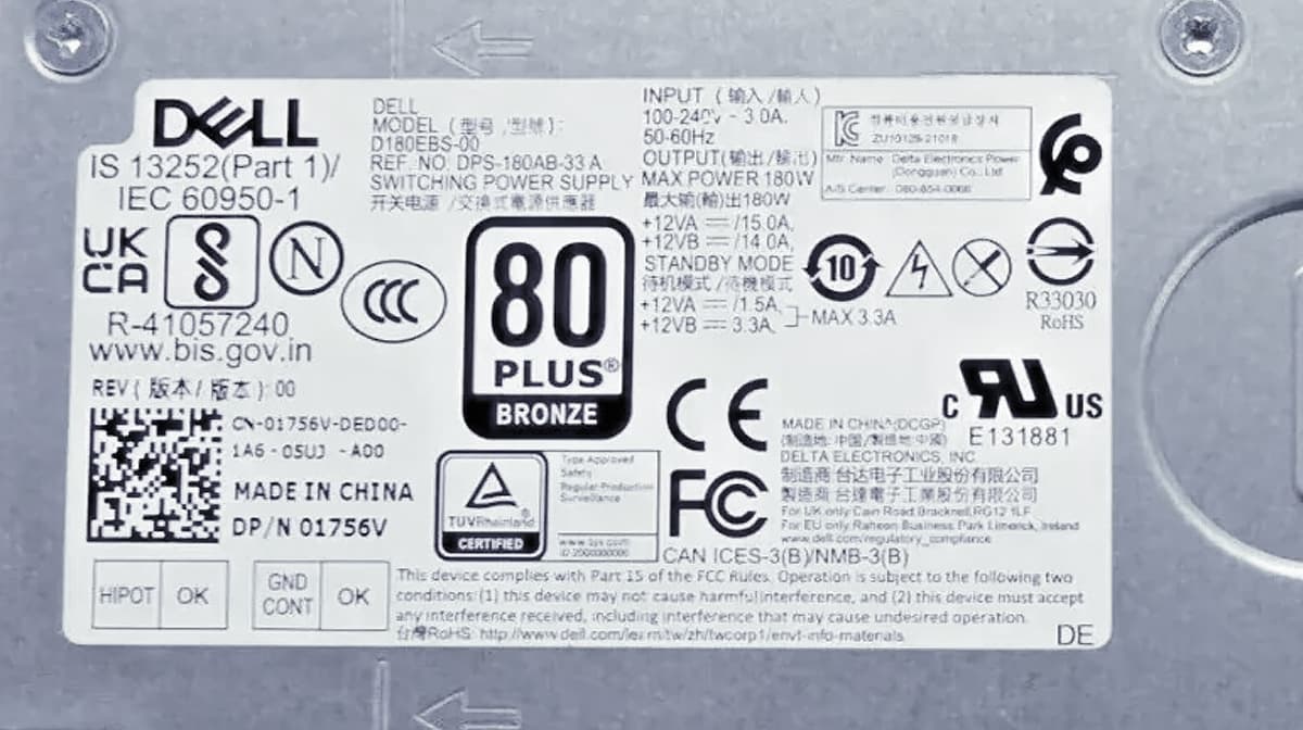 Блок питания Dell 01756V 180W