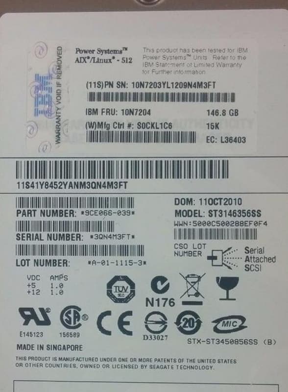 Жесткий диск IBM 10N7204 146Gb 15000 SAS 3,5" HDD