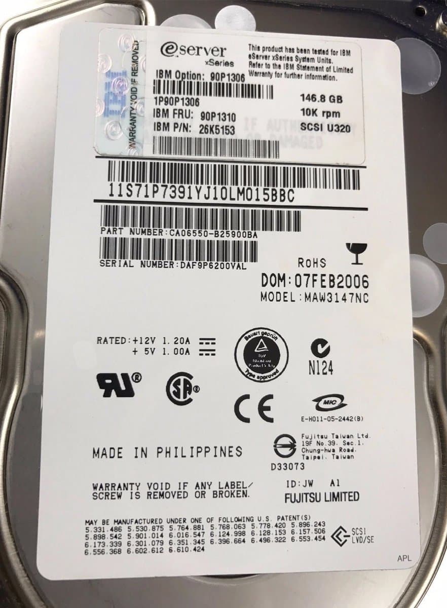 Жесткий диск IBM 146,8Gb 10000 U320SCSI 3.5" HDD CA06550-B25900BA