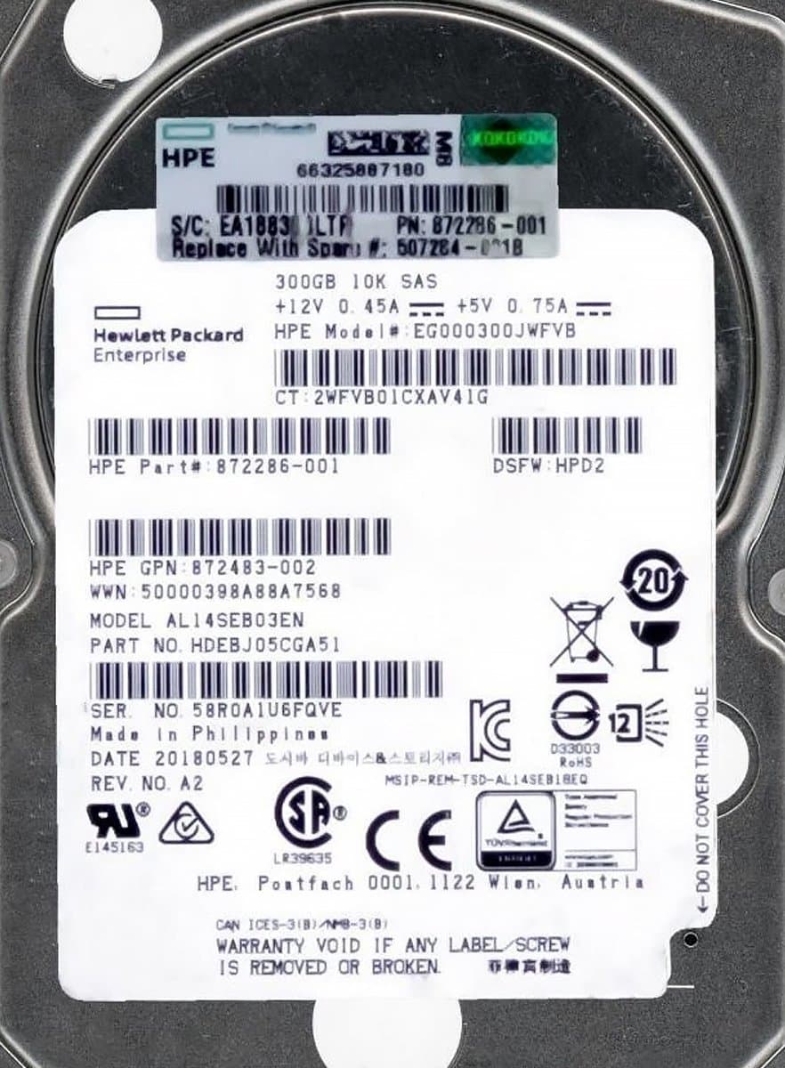 Жесткий диск HP 300Gb 10000 SAS 2.5" HDD 872286-001