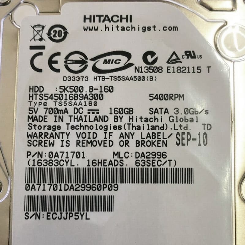 Жесткий диск Hitachi HTS545016B9A300 160Gb 5400 SATAII 2,5" HDD