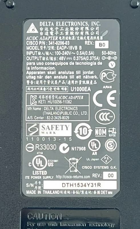 Блок Питания Cisco EADP-18VB B 48V 0,38A 18W