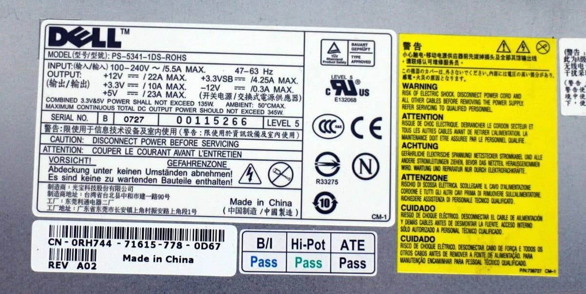 Блок Питания Dell PS-5341-1DS-ROHS 345W