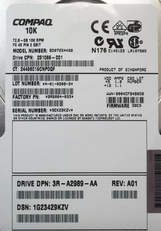 Жесткий диск HP 231086-001 72,8Gb  Fibre Channel  3,5" HDD