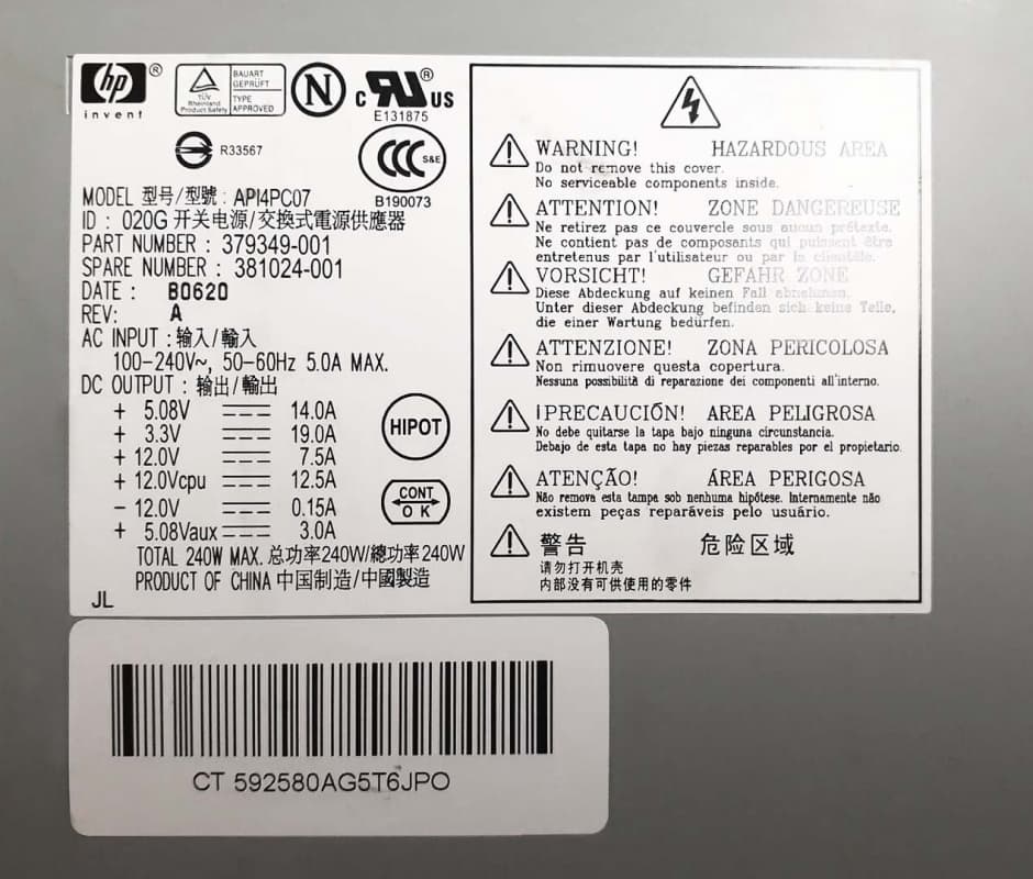 Блок Питания HP 381024-001 240W