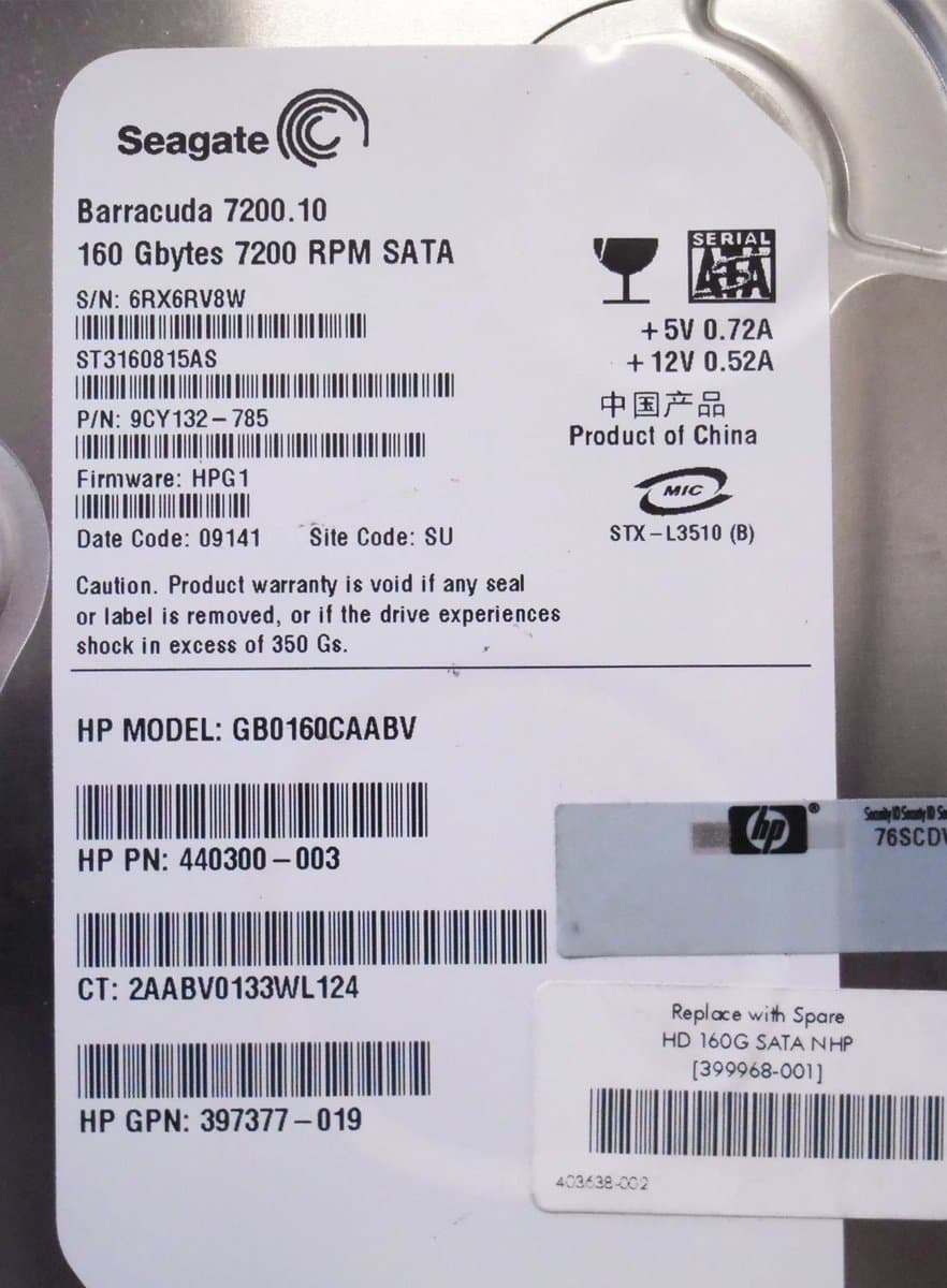 Жесткий диск HP 397377-019 160Gb 7200 SATAII 3.5" HDD