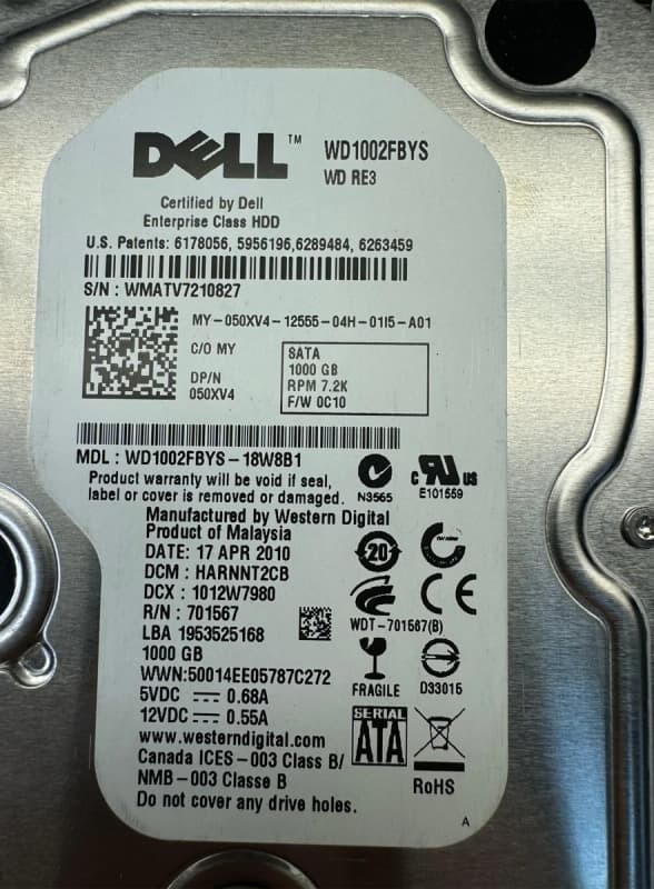 Жесткий диск Dell 050XV4 1Tb SATAII 3,5" HDD