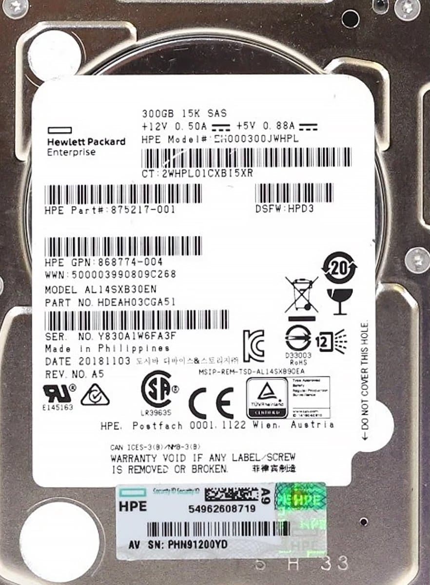 Жесткий Диск HP 300Gb 15000 SAS 2.5" HDD 868774-003
