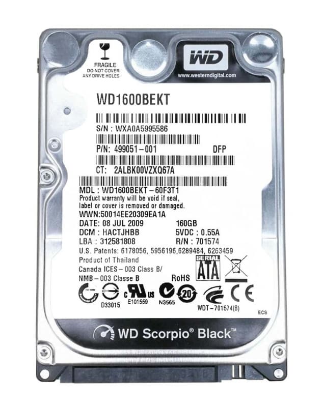 Жесткий диск Western Digital WD1600BEKT 160Gb 7200 SATAII 2,5" HDD