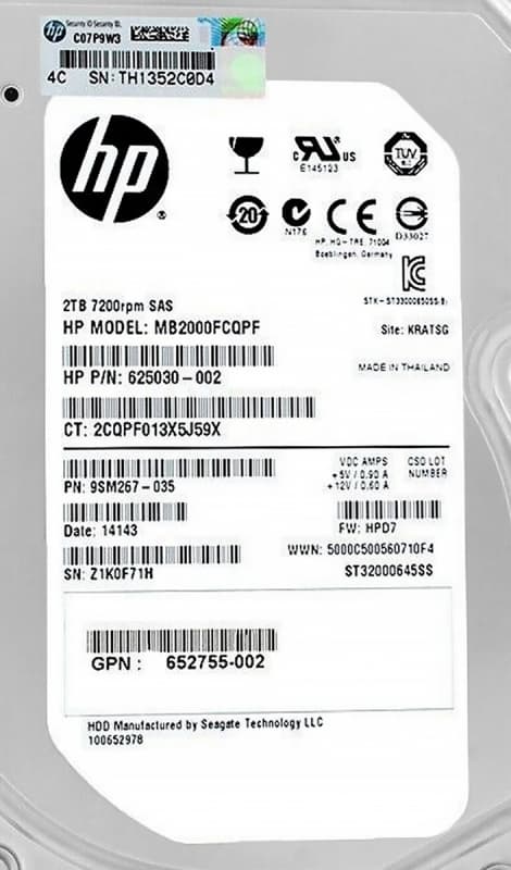 Жесткий диск HP MB2000FCQPF 2Tb  SAS 3,5" HDD