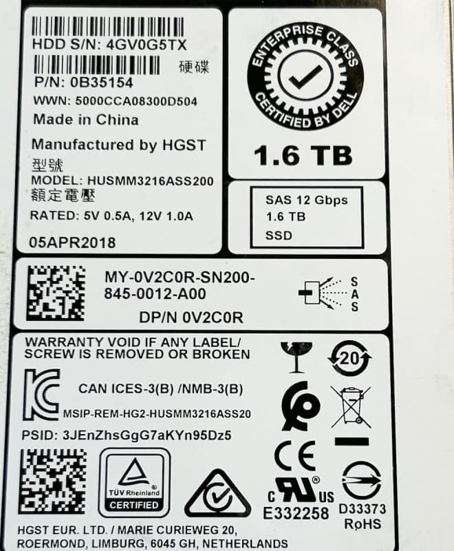 Жесткий диск Dell 0V2C0R 1.6TB SAS 2,5" SSD