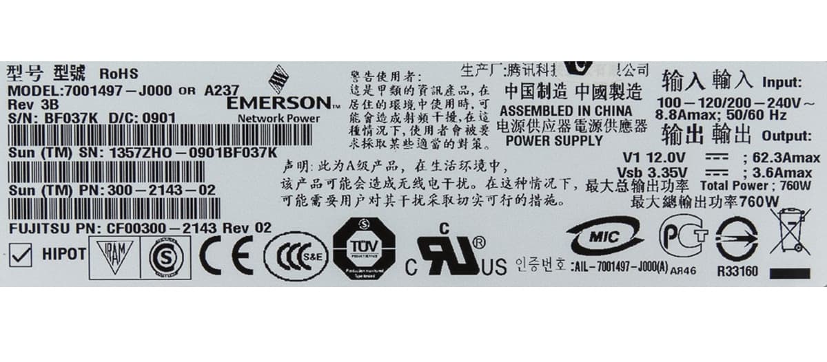 Резервный Блок Питания Sun 300-2143-02 760W